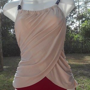 New Venus Red Cream Faux Wrap One Piece